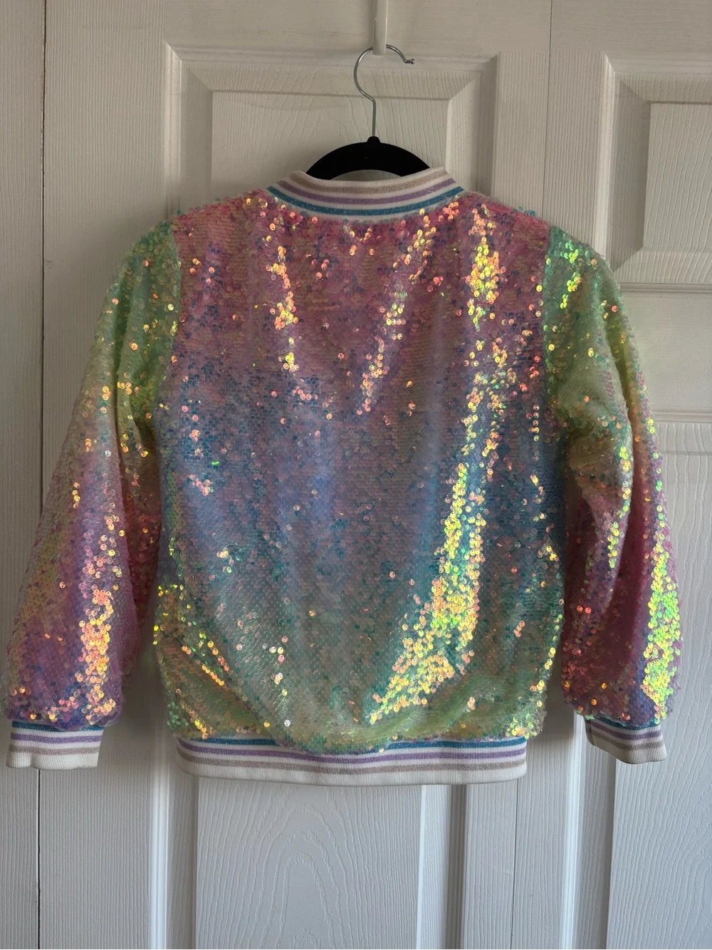 Lola+The Boys Icy Ombre Sequin Rainbow Bomber Jacket Unicorn Party Star Warm 10